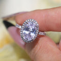 Stunning Oval Cut Halo Design Sterling Silver Engagement Ring