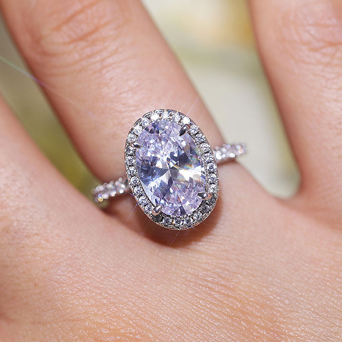 Stunning Oval Cut Halo Design Sterling Silver Engagement Ring
