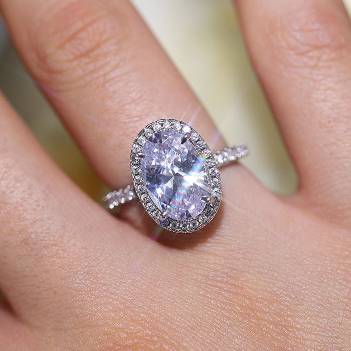 Stunning Oval Cut Halo Design Sterling Silver Engagement Ring