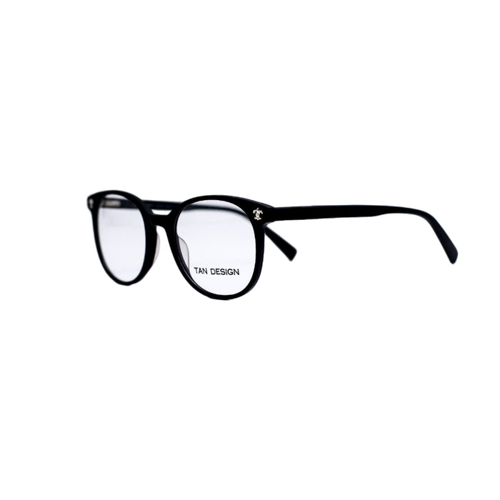 Black eyeglasses on a light gray background