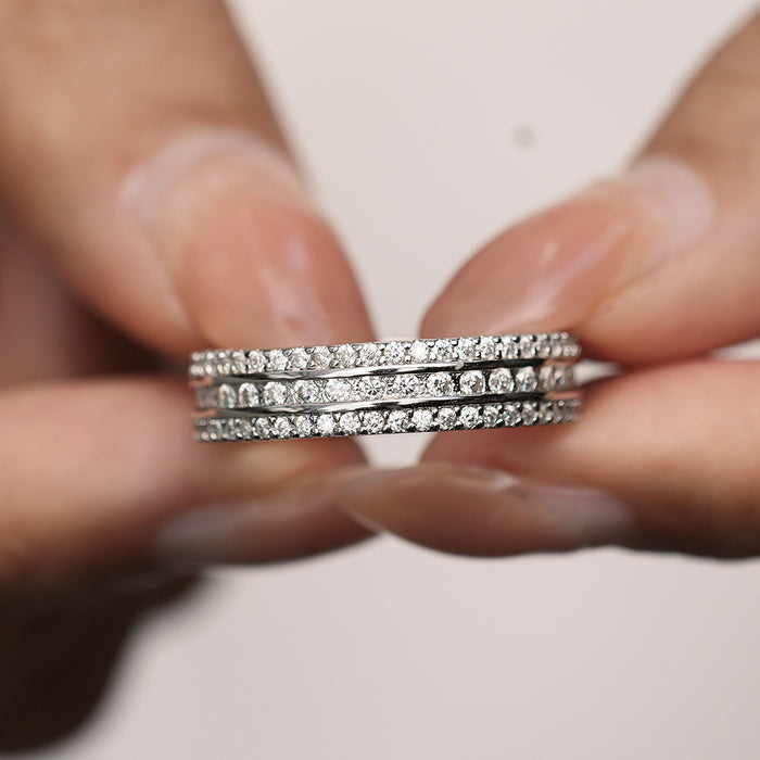 Three Row Channel Setting Moissanite Eternity Wedding Band
