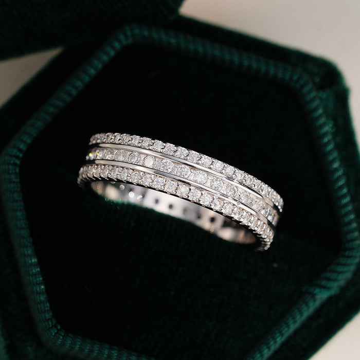 Three Row Channel Setting Moissanite Eternity Wedding Band