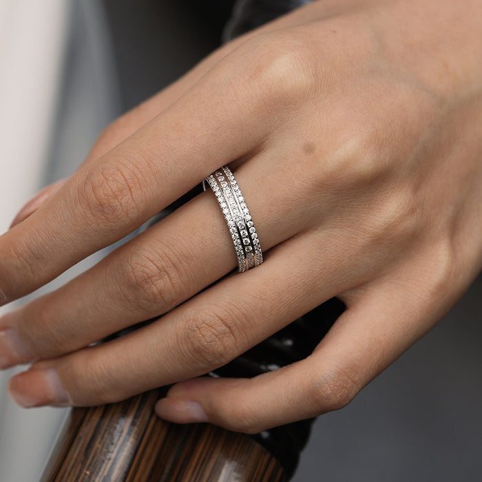 Three Row Channel Setting Moissanite Eternity Wedding Band