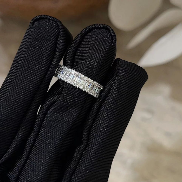 Three Rows Design Paved Sterling Silver Band