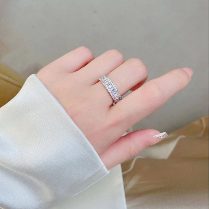 Three Rows Design Paved Sterling Silver Band
