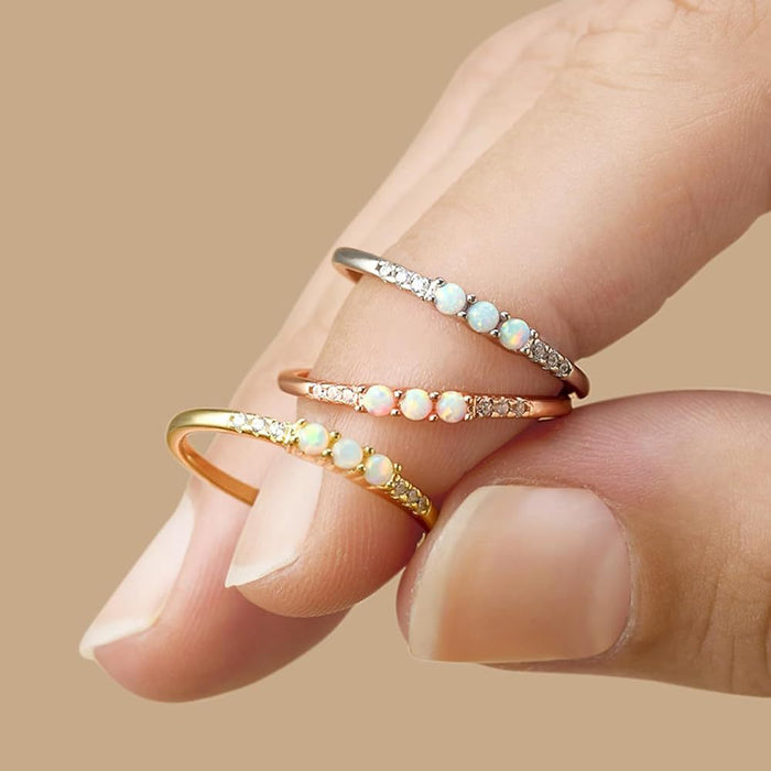 Three Stone Opal Design Sterling Silver Band