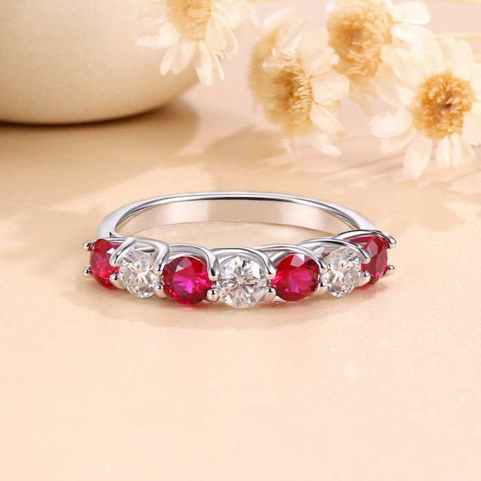 Two Tone Half Eternity Moissanite Silver Band