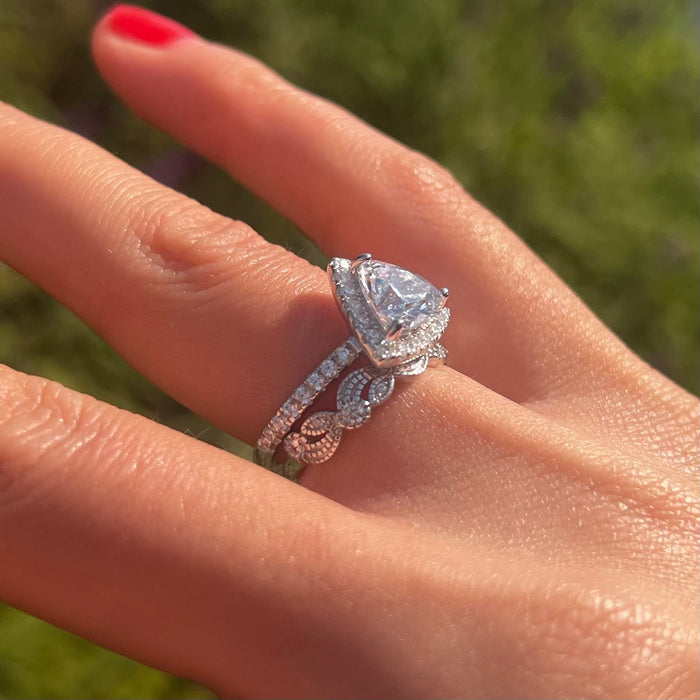 Unique 2 Pcs Triangle Shape Sterling Silver Bridal Set
