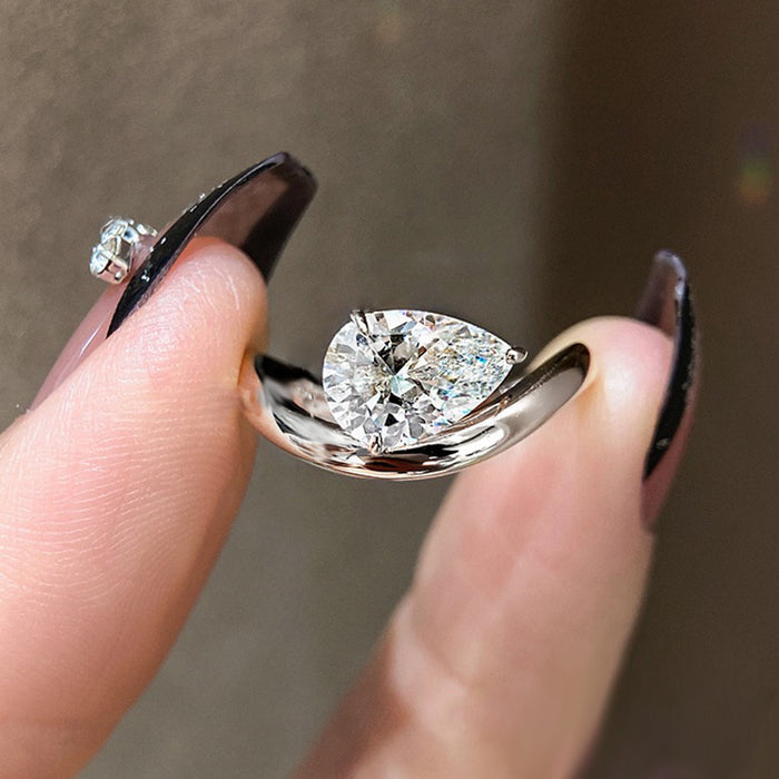 Unique Design Pear Cut Sterling Silver Ring