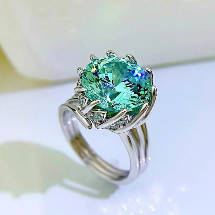 Unique Design Round Cut Green Sterling Silver Engagement Ring