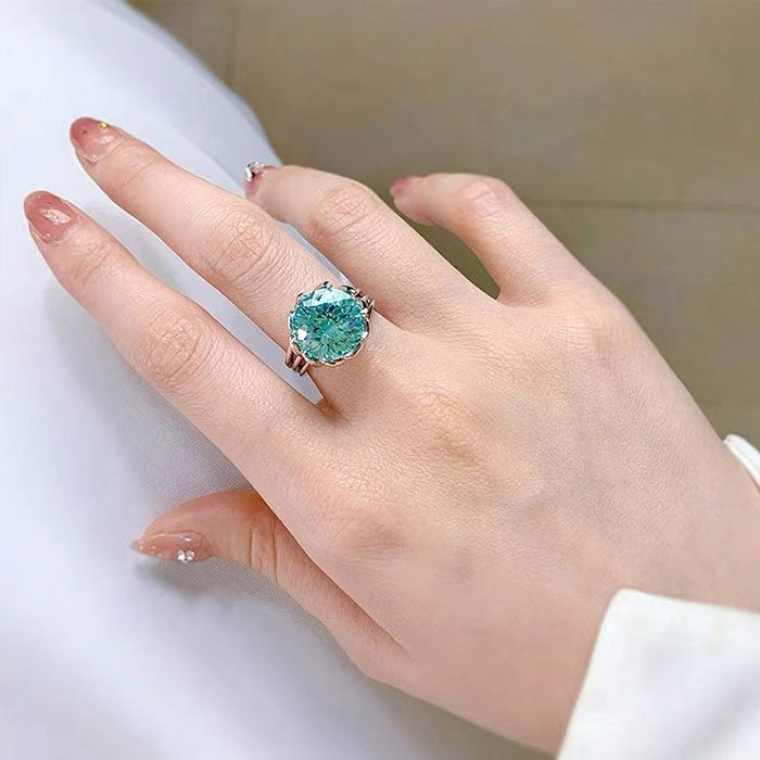 Unique Design Round Cut Green Sterling Silver Engagement Ring