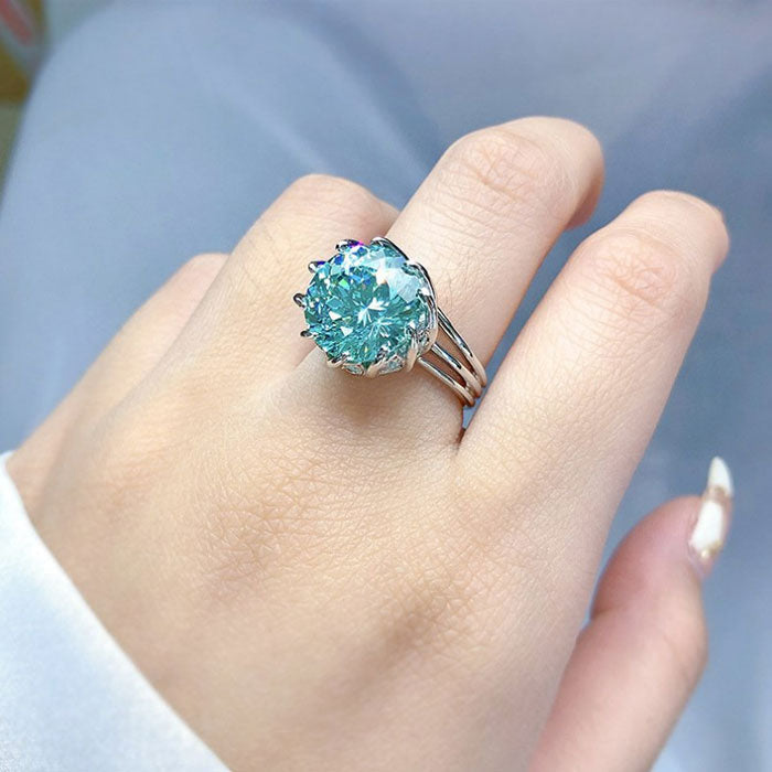 Unique Design Round Cut Green Sterling Silver Engagement Ring