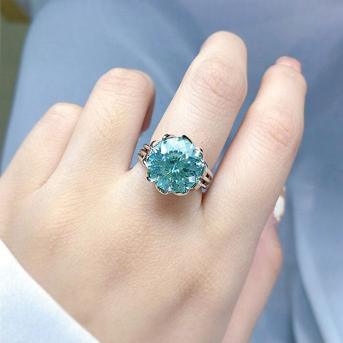 Unique Design Round Cut Green Sterling Silver Engagement Ring