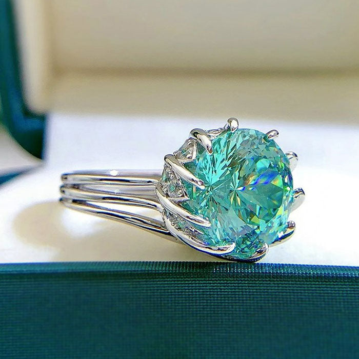 Unique Design Round Cut Green Sterling Silver Engagement Ring