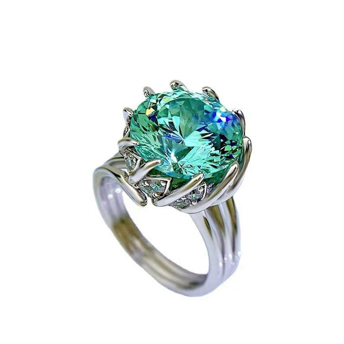 Unique Design Round Cut Green Sterling Silver Engagement Ring