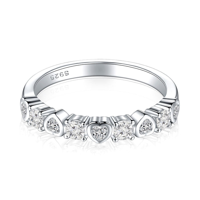 Unique Heart Round Cut Half Eterniry Silver Band