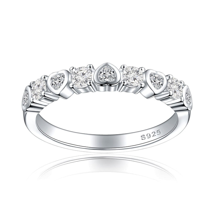 Unique Heart Round Cut Half Eterniry Silver Band