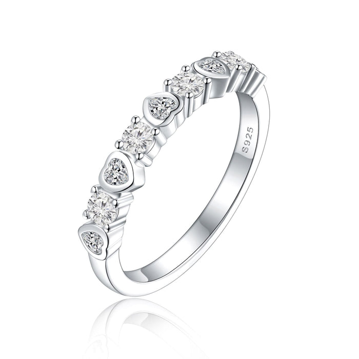 Unique Heart Round Cut Half Eterniry Silver Band
