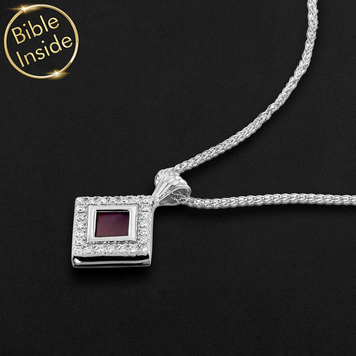 Unique valentine's gift for her - rhombus pendant with micro Bible chip inside