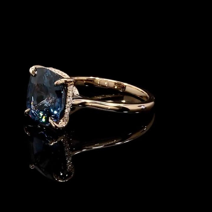 ushion Cut Blue Sapphire Sterling Silver Ring in Rose Gold Tone
