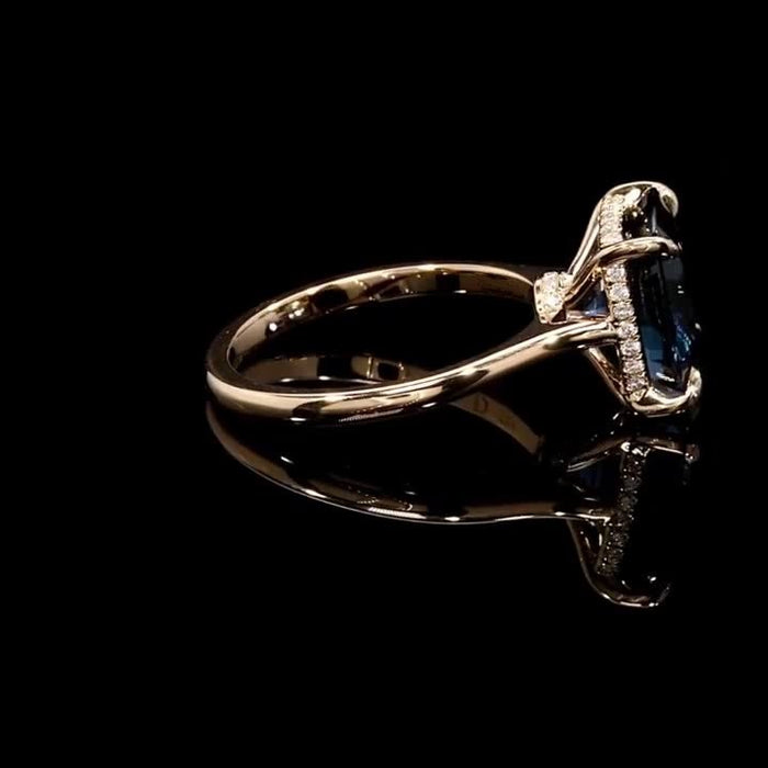 ushion Cut Blue Sapphire Sterling Silver Ring in Rose Gold Tone