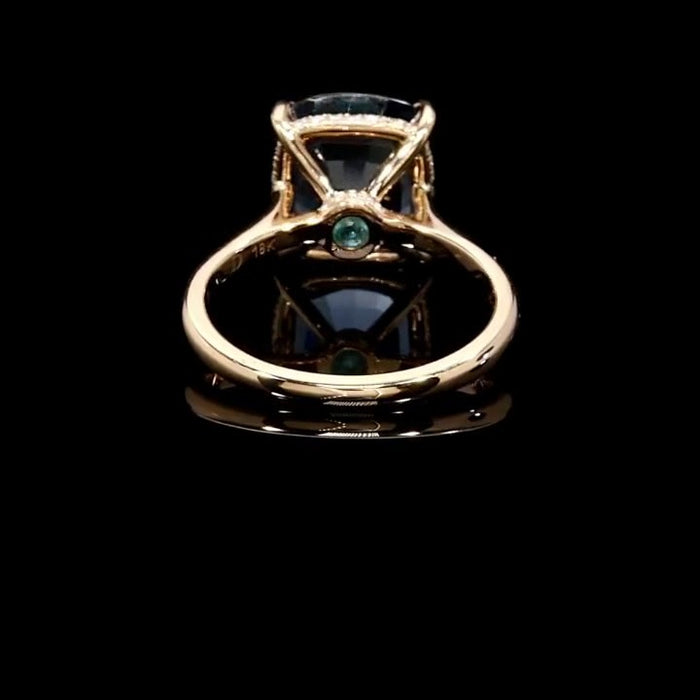 ushion Cut Blue Sapphire Sterling Silver Ring in Rose Gold Tone