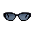 Black sunglasses with dark lenses on a white background