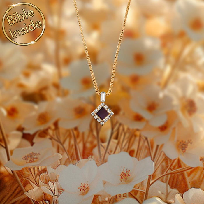 Valentine's day gift for teacher – gold rhombus necklace with Nano Bible chip
