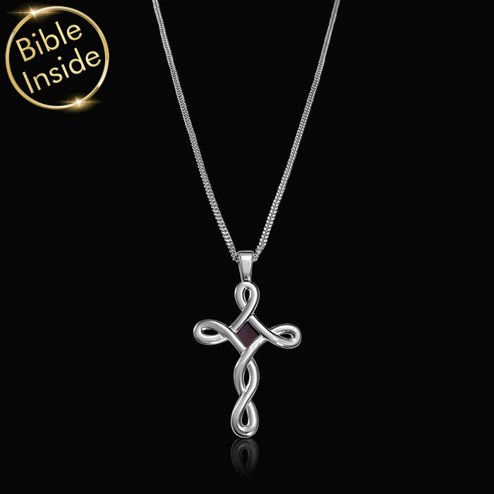 Valentine's day gift for teacher — silver cross necklace with microchip Bible