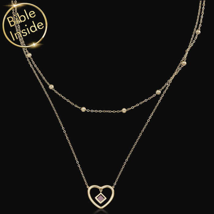 Gold heart necklace with micro Bible – valentine's day gift for teacher
