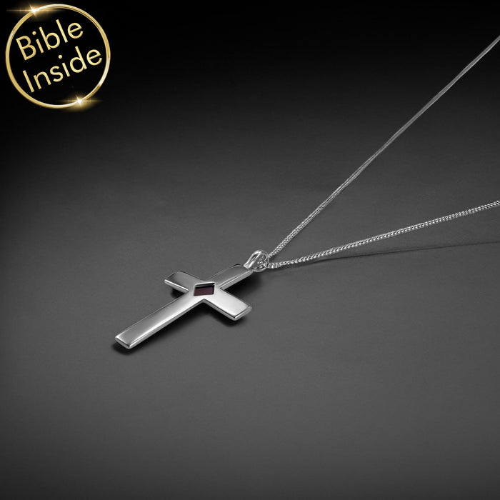 Valentine's day gift idea for teacher — cross pendant with nano Bible chip, silver