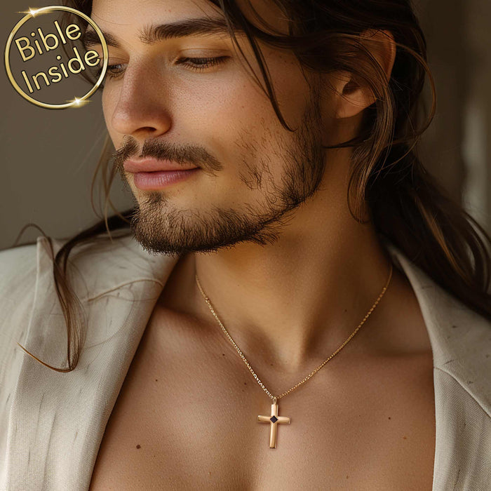 Gold cross pendant with New Testament chip — valentine's day gift idea for teacher