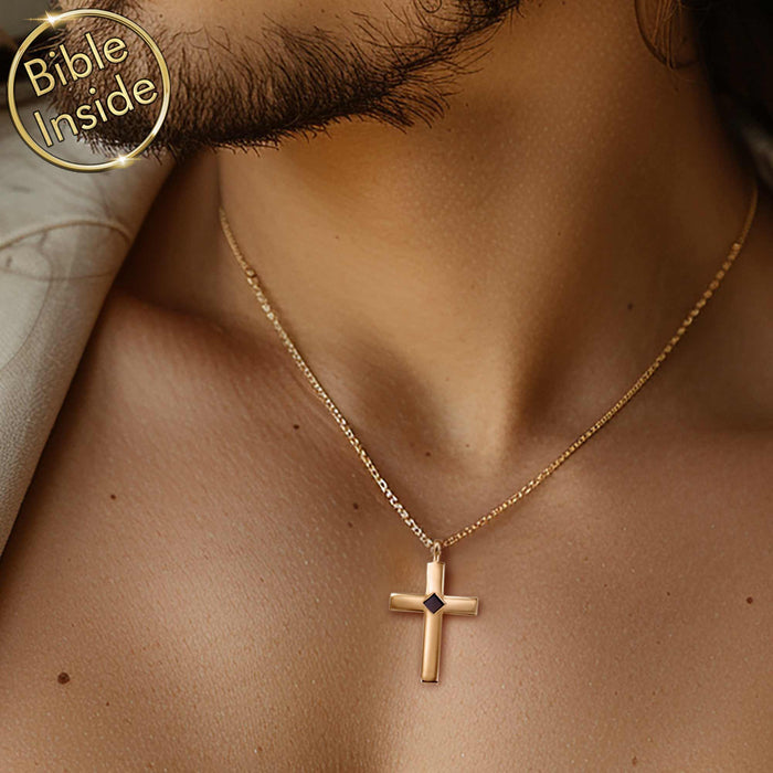 Valentine's day gift idea for teacher in 14k gold — cross pendant with scripture inside