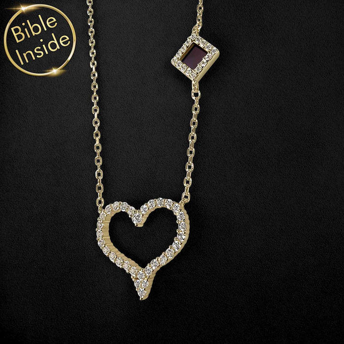 Valentine's day necklace for her with CZ stones and Bible chip