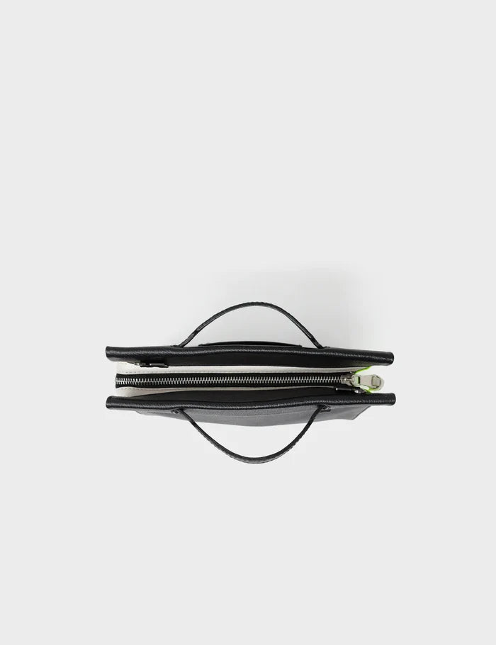Vali Crossbody Black and Neon Green Leather Bag - All Over Eyes Embroidery - Top View