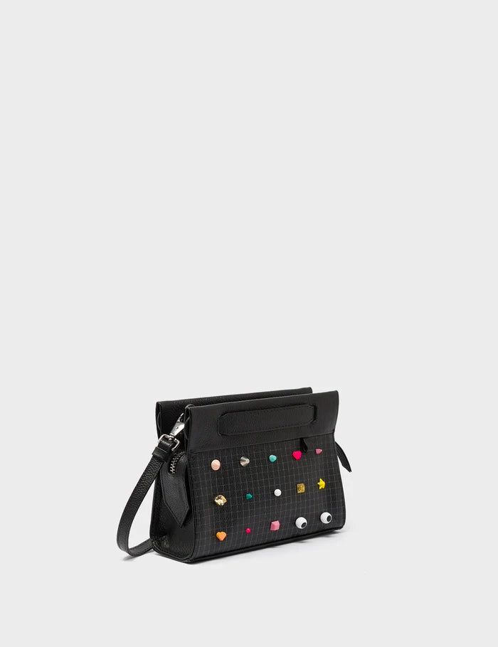 Vali Crossbody Micro Black Leather Bag - Studs Adjustable Handle - Main