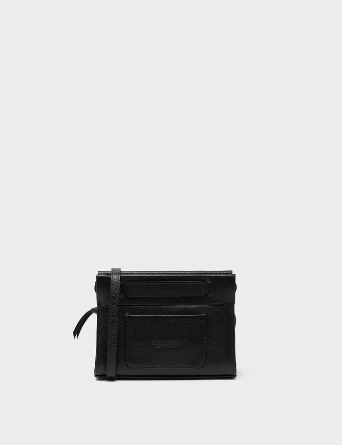 Vali Crossbody Micro Black Leather Bag - Studs Adjustable Handle - Back