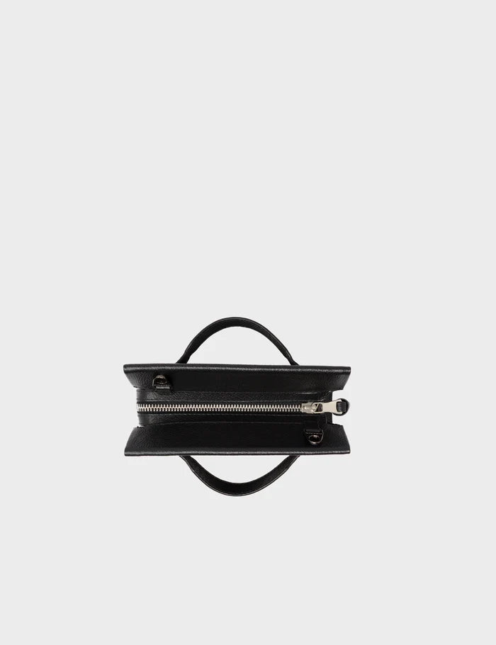 Vali Crossbody Micro Black Leather Bag - Studs Adjustable Handle - Top
