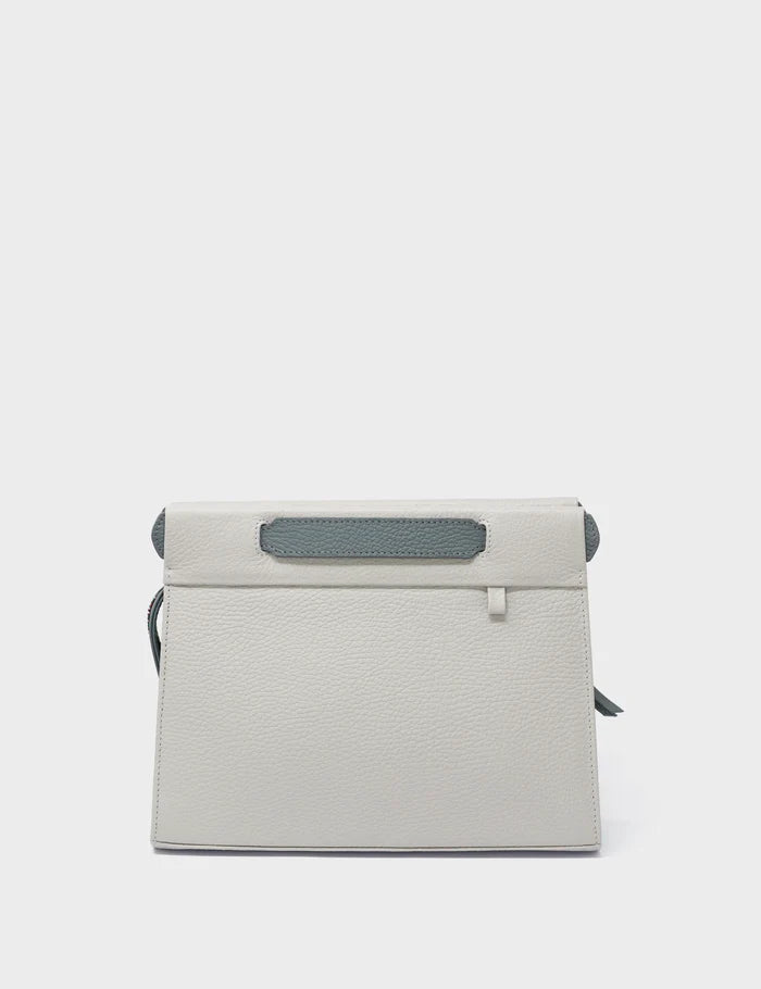 Vali Crossbody Moonwalk Gray and Oceanic Green Leather Bag - All Over Eyes Embroidery - Front View