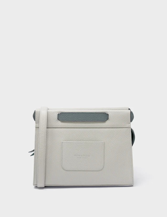 Vali Crossbody Moonwalk Gray and Oceanic Green Leather Bag - All Over Eyes Embroidery - Back