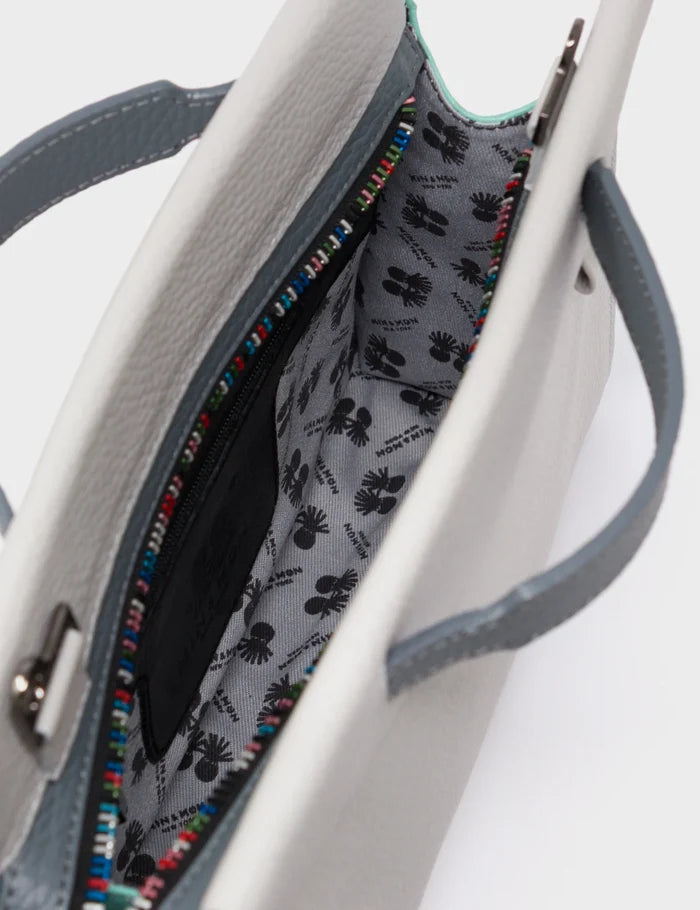 Vali Crossbody Moonwalk Gray and Oceanic Green Leather Bag - All Over Eyes Embroidery - Inside View