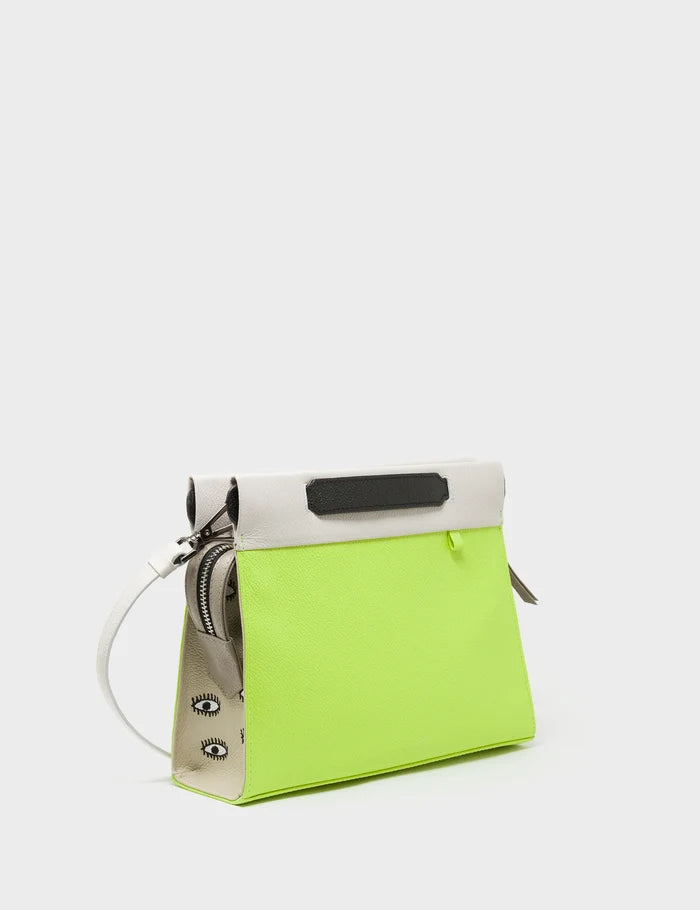 Vali Crossbody Sharp Green Leather Bag - All Over Eyes Embroidery - Main View