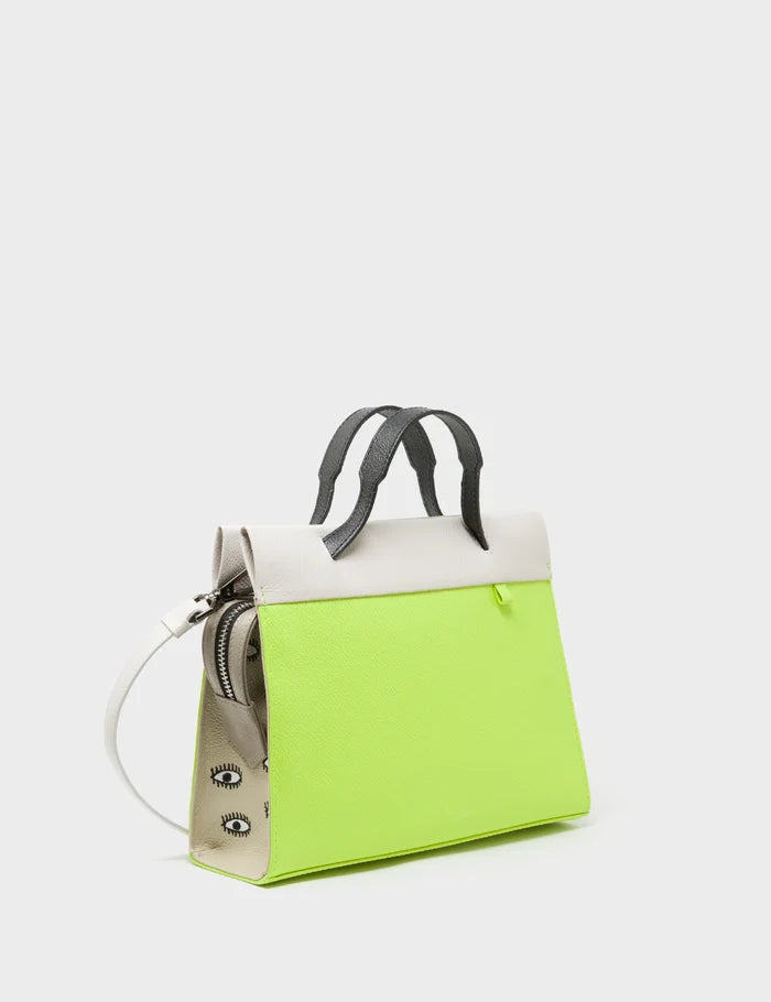 Vali Crossbody Sharp Green Leather Bag - All Over Eyes Embroidery - Handles View