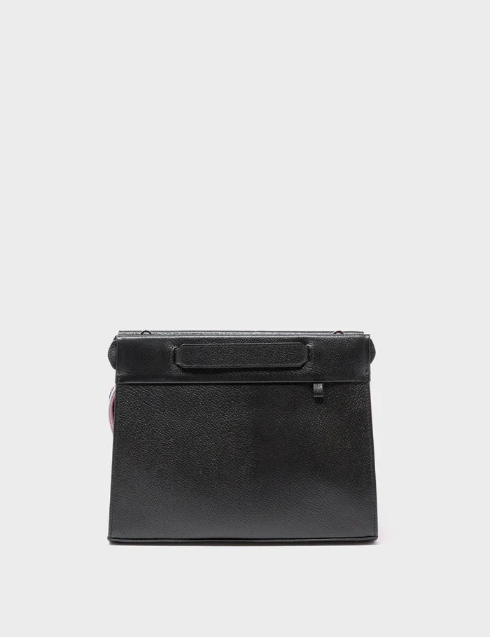 Vali Crossbody Small Black and Bubblegum Pink Leather Bag - All Over Eyes Embroidery - Front