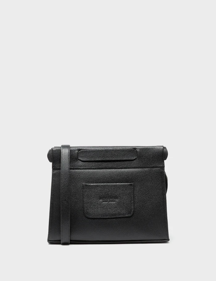 Vali Crossbody Small Black Leather Bag - Eyes Applique Adjustable Handle - Back