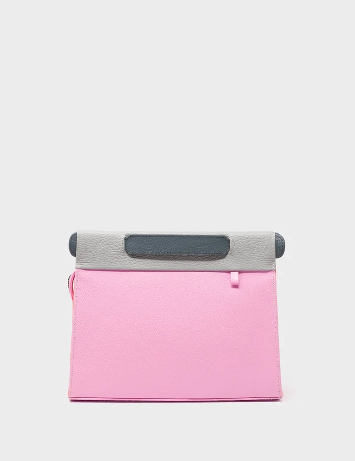 Vali Crossbody Soft Neon Pink and Moonwalk Gray - All Over Eyes Embroidery - Front View