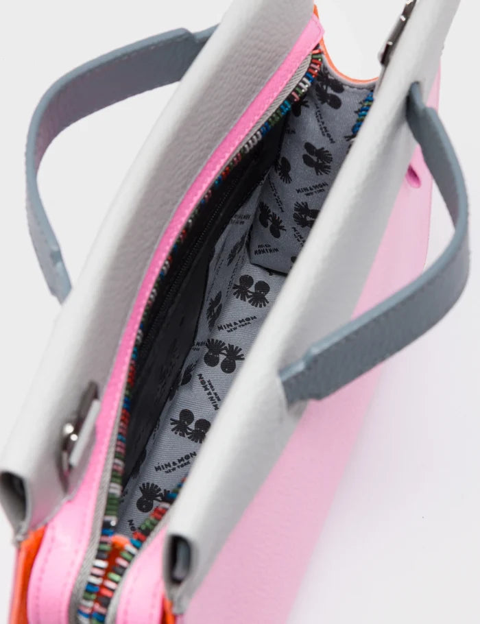 Vali Crossbody Soft Neon Pink and Moonwalk Gray - All Over Eyes Embroidery - Inside View