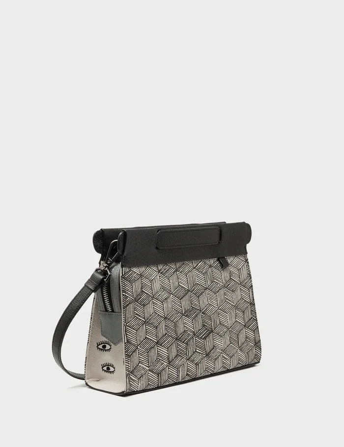 Vali Small Crossbody Moonwalk Gray Leather Bag - Cubes Print - Main View