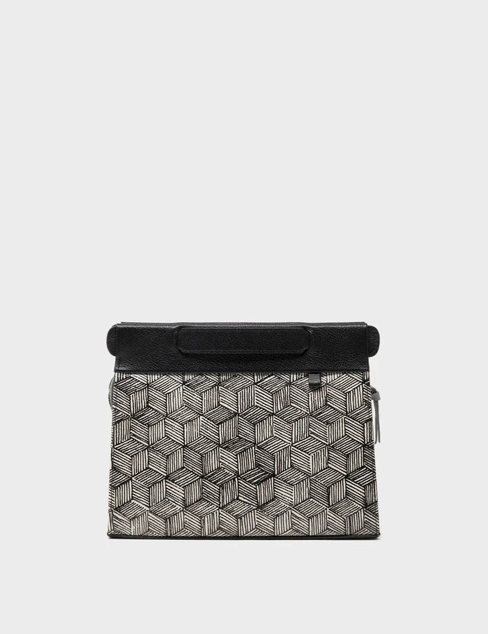 Vali Small Crossbody Moonwalk Gray Leather Bag - Cubes Print - Front View
