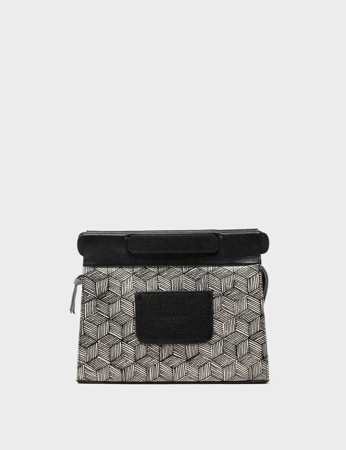Vali Small Crossbody Moonwalk Gray Leather Bag - Cubes Print - Back View